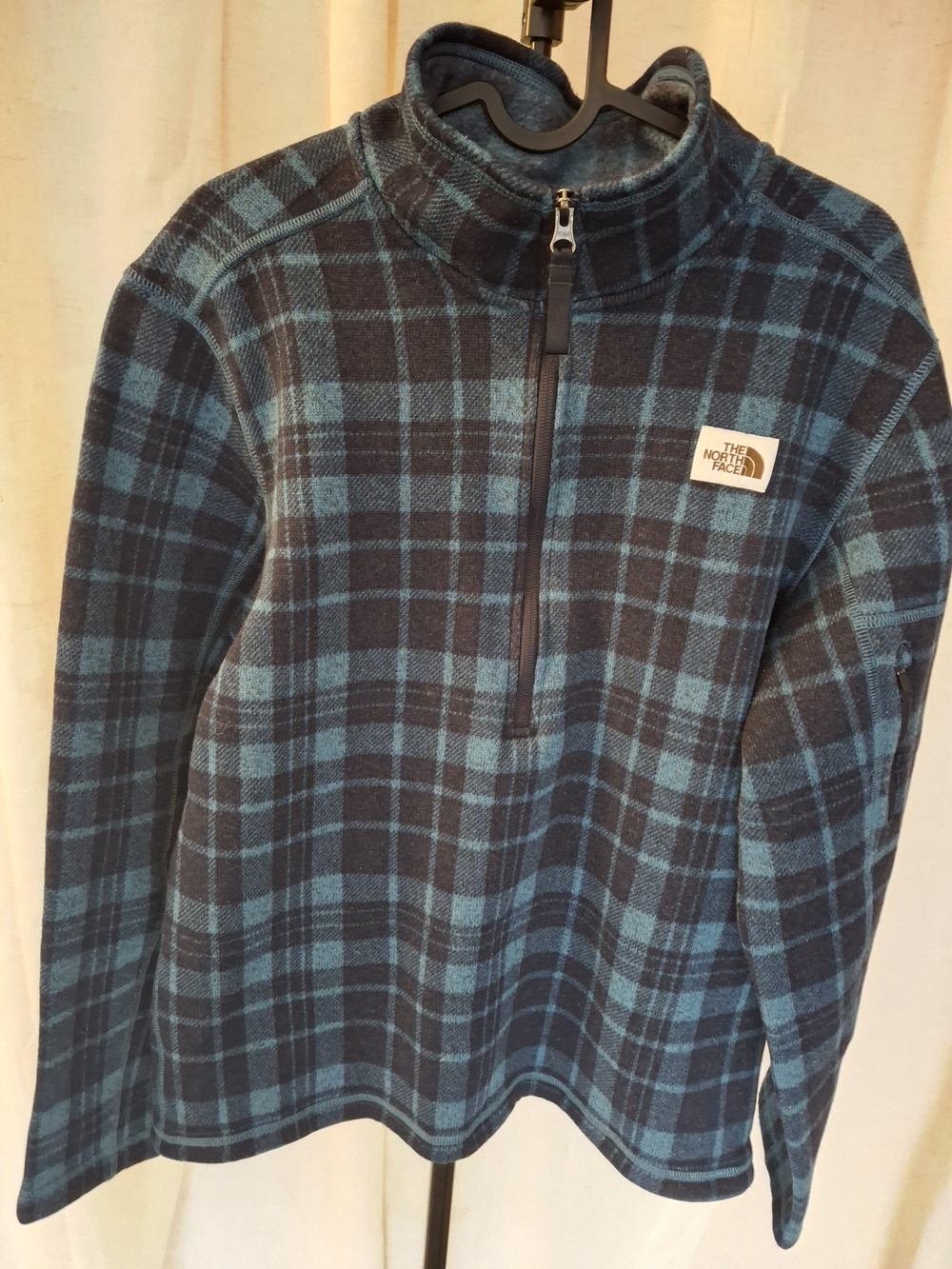 The North Face Men’s Blue Plaid Quarter-Zip Fleece Pullover